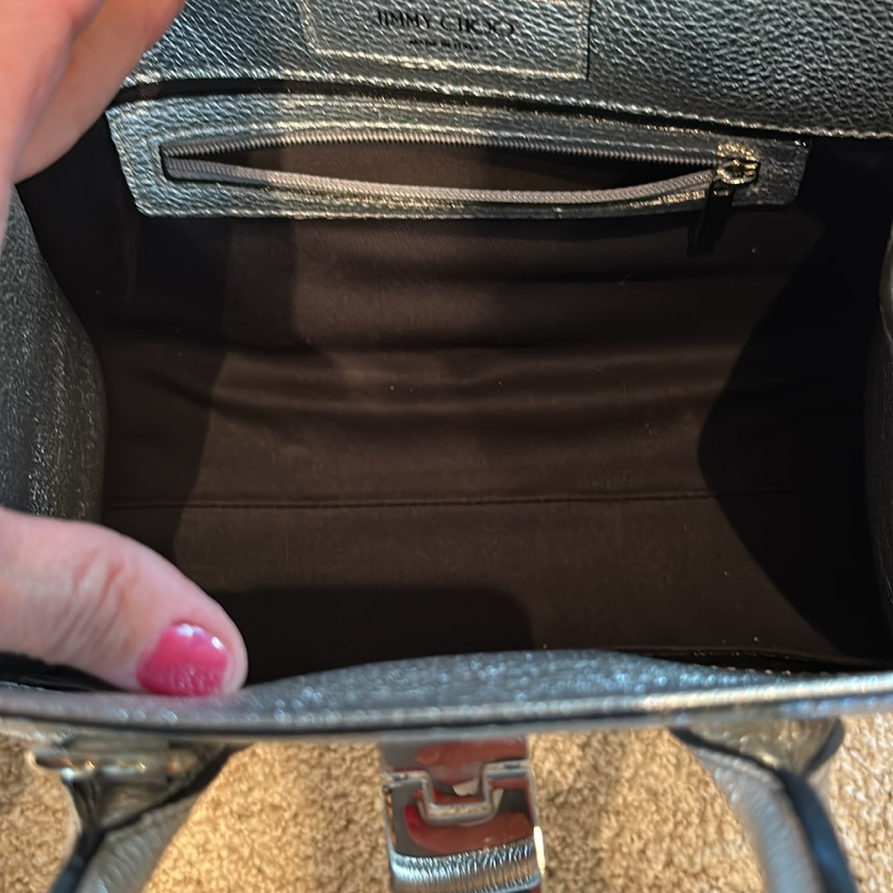 Jimmy Choo Silver Satchel with Structured Design and Top Handles - Picture 13 of 13